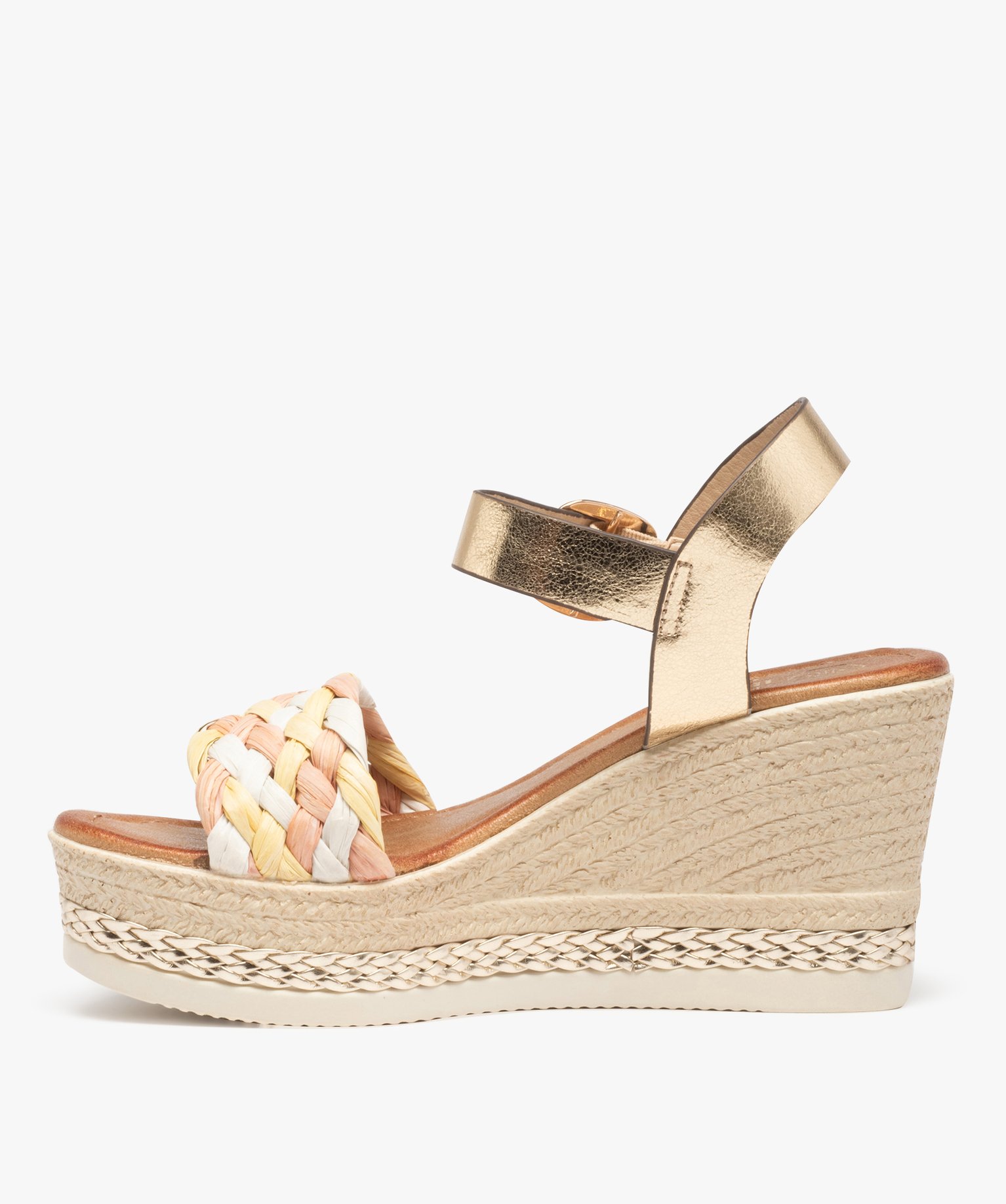 Sandales femme compensées à brides en fibre tressée multicolore | GEMO