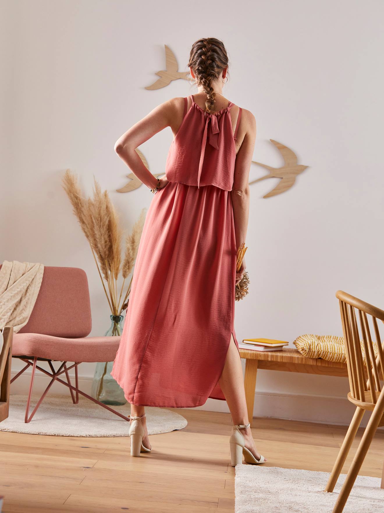 Robe longue sans manches grossesse et allaitement marron