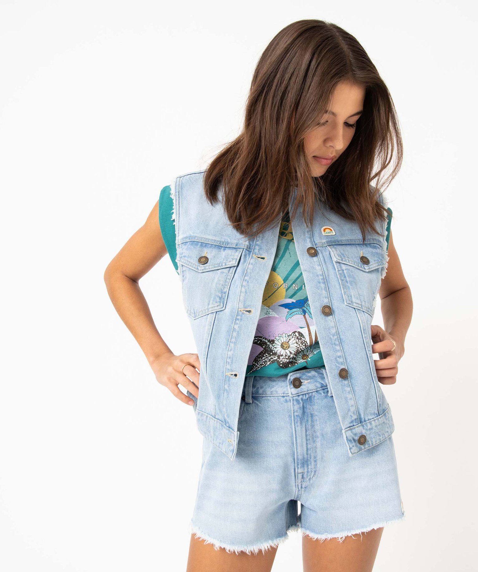 Veste femme sans manches en jean - Camps United bleach | GEMO