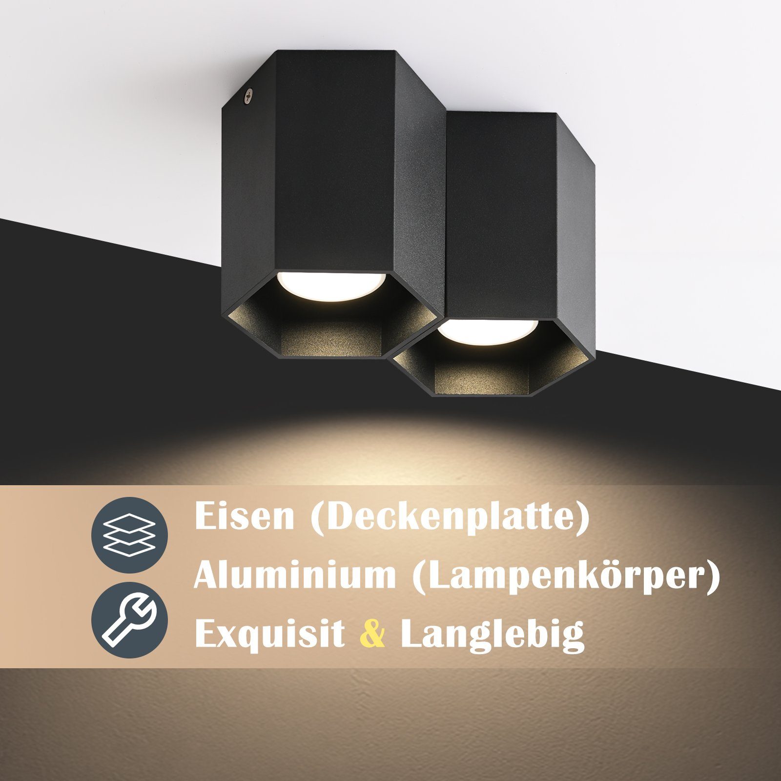 ZMH LED Deckenstrahler LED Deckenspots Aufbauspot - GU10 Deckenleuchte 2 Flammig, ohne Leuchtmittel, Aufbaustrahler Modern Design Spotleuchte für Küche Wohnzimmer, Schwarz
