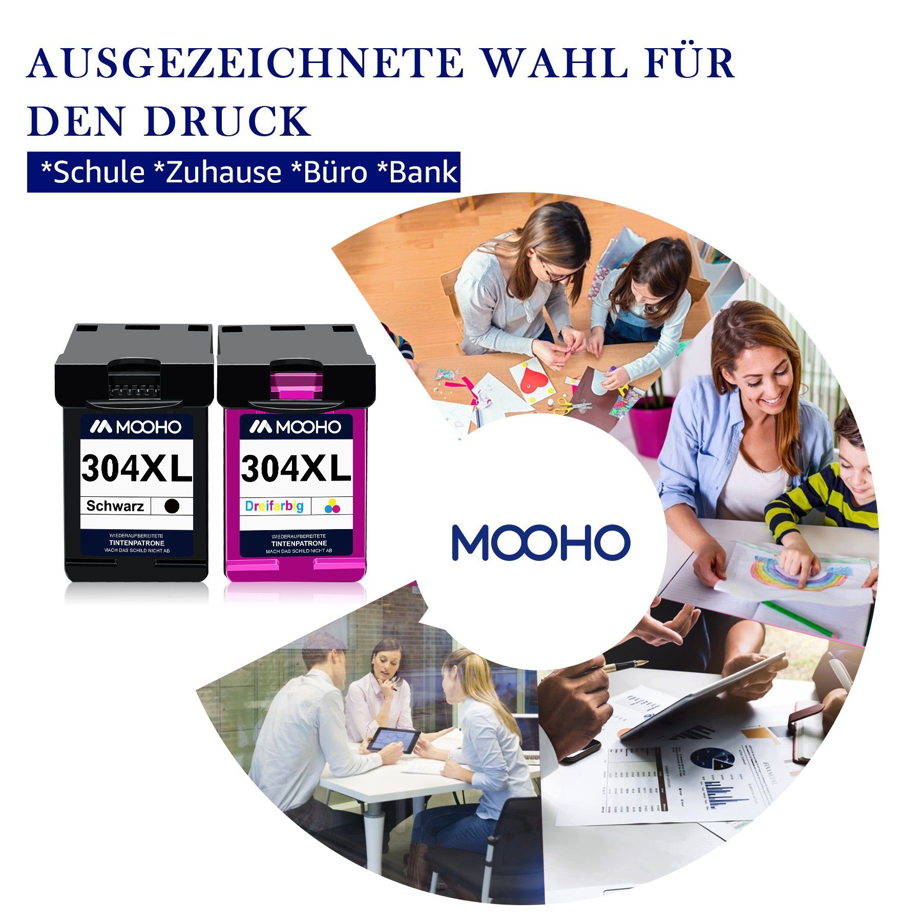 MOOHO 304 Multipack ersetzt für HP 304XL Tintenpatrone (DeskJet 3764 3762 3760 3750 3735 3733 3730 3720 2634 2633 2632 2630 2622 2620 AMP 130, ENVY 5050 5032 5030 5020 5010)