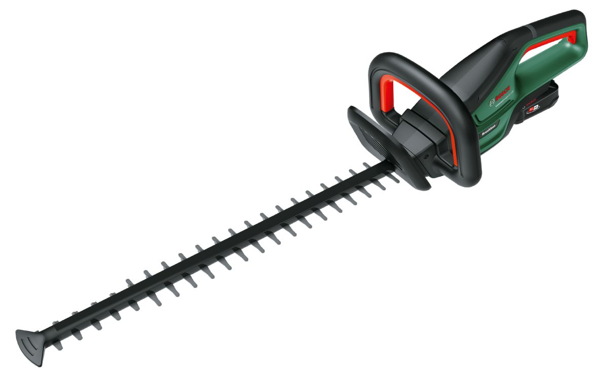 Bosch Green 0600849J01 UniversalHedgeCut 18V-55 Cordless Hedge Trimmer 1x 18V 2.5 Ah and charger