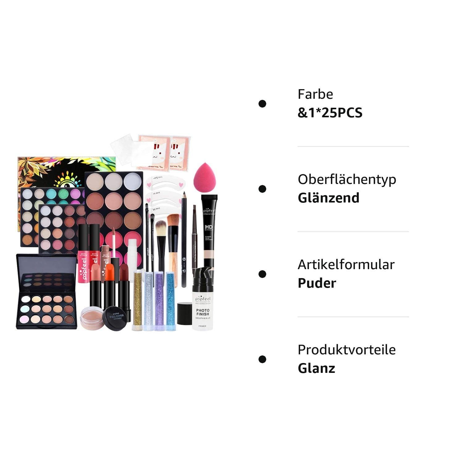 ERHWIO Make-up Set All-in-One-Make-up-Set, multifunktional und praktisch für Anfänger, 25-tlg., Buntes Make-up-Set: Lipgloss, Rouge, Lidschatten und mehr25 Stück