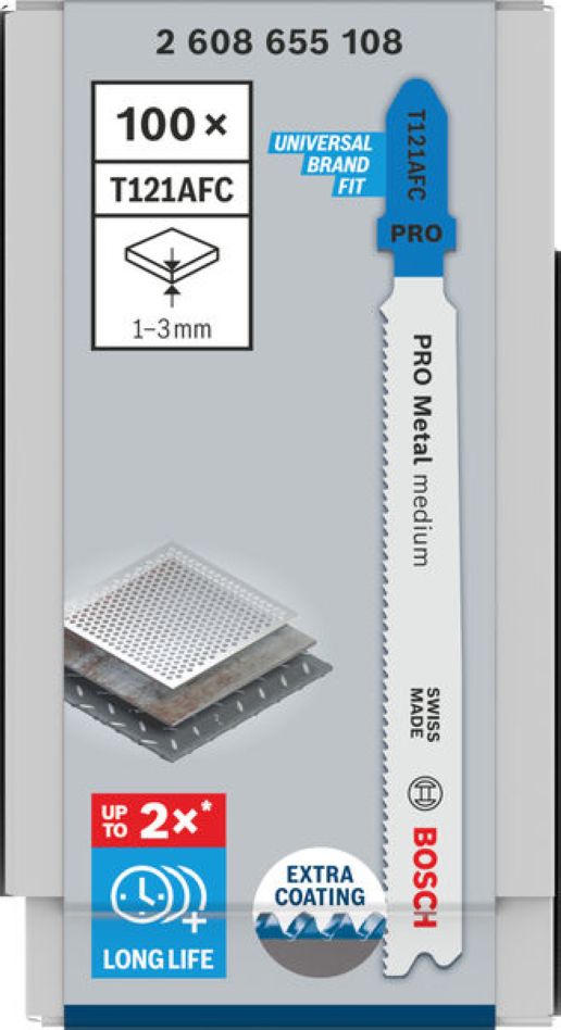Bosch Blue Accessories 2608655108 PRO Metal közepes T121AFC szúrófűrészlap 92 mm 100 darabos