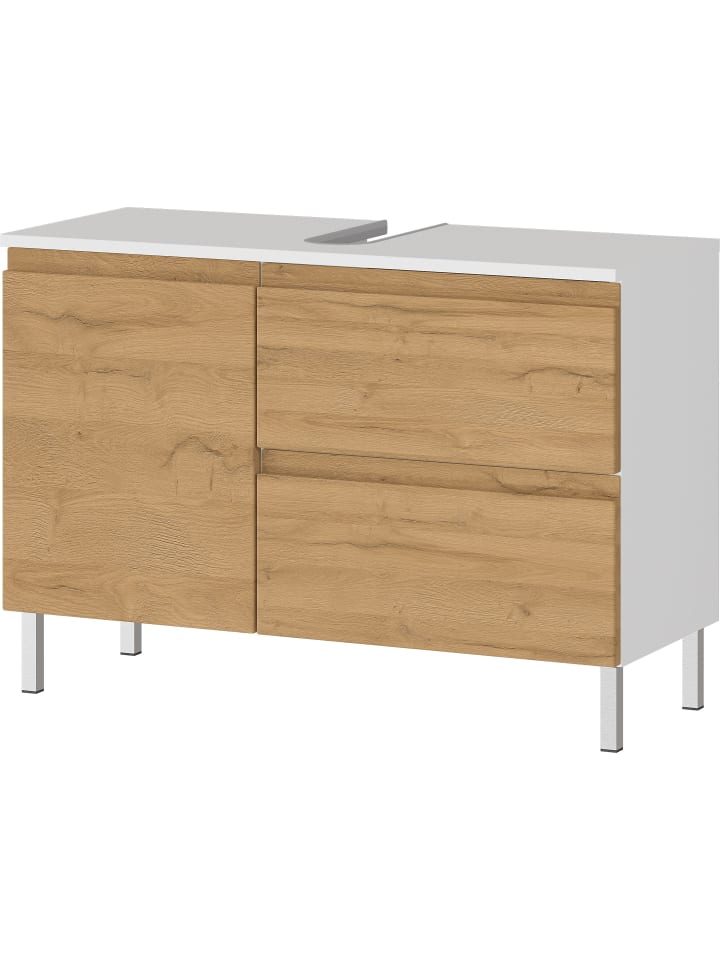 KADIMA DESIGN Waschbeckenunterschrank, Weiß-Eiche, 80x34x56 cm, Chromfüße, Stauraum günstig kaufen onesize