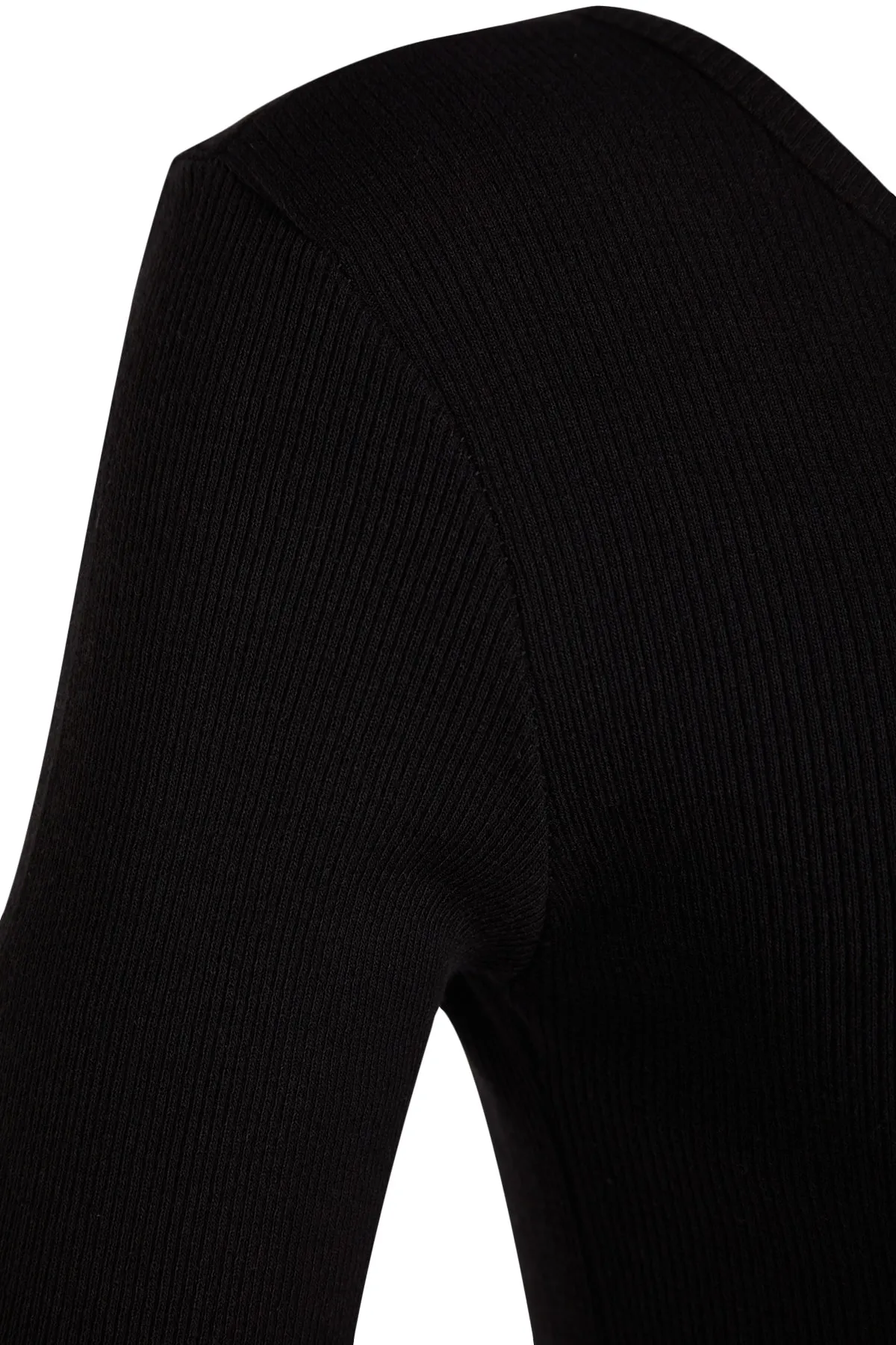 Trendyol Collection  Schwarzes, geripptes, figurbetontes Mini-Stretch-Strickkleid mit Rundhalsausschnitt und detailliertem Rundhalsausschnitt TWOAW24EL00390