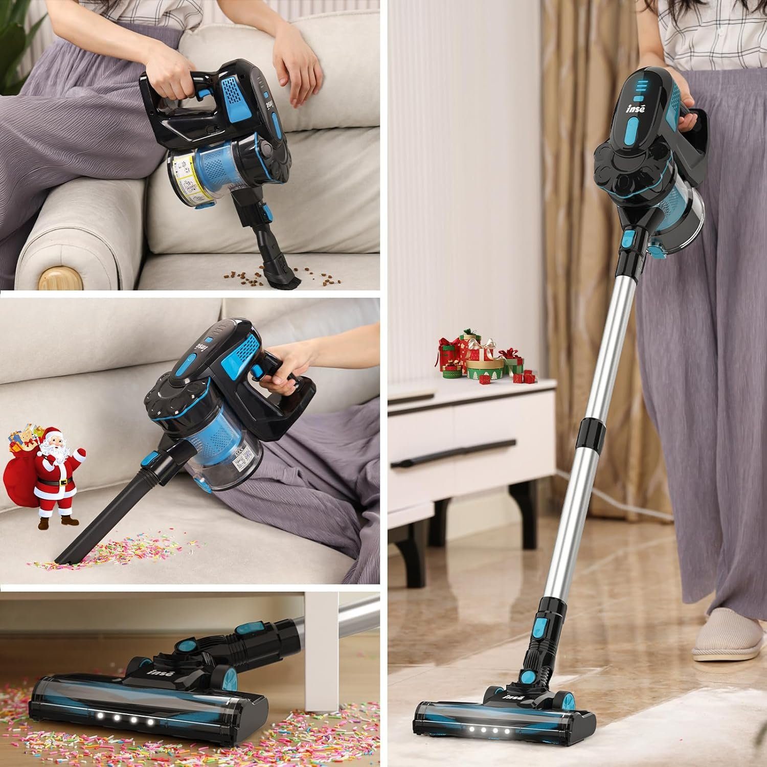 INSE Akku-Hand-und Stielstaubsauger V770, 600W Stielstaubsauger mit Kabel 6M, 20KPA Handstaubsauger