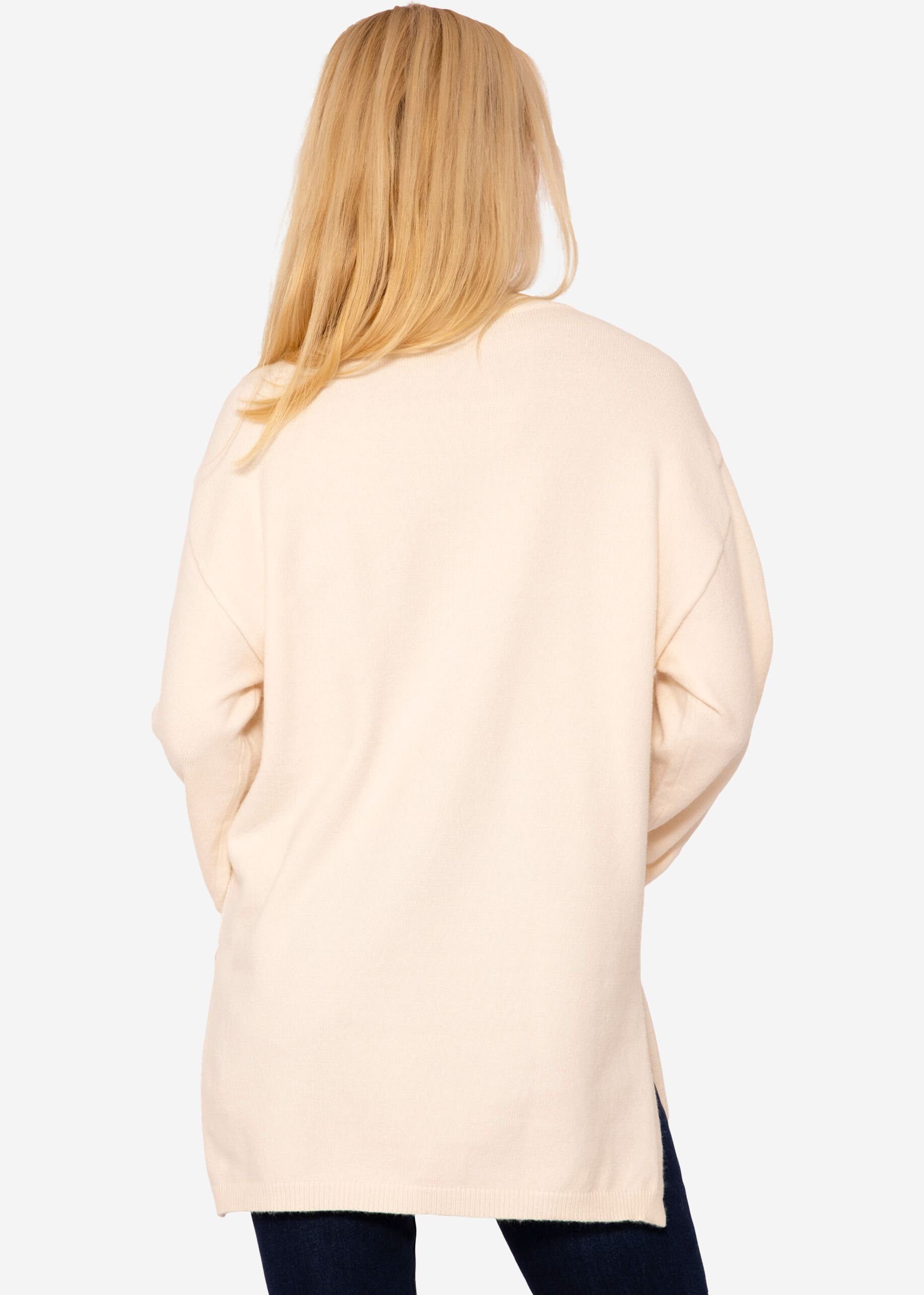 SASSYCLASSY Strickpullover Oversize Pullover Damen aus weichem Feinstrick Lässiger Strickpullover lang mit Rundhals und Seitenschlitzen