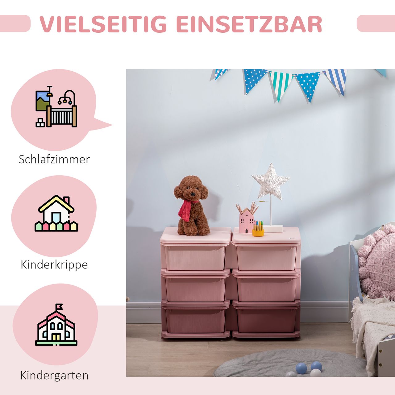 HOMCOM Schubladenschrank für Kinder Aufbewahrungsboxen mit 6 Ebenen Kindermöbel