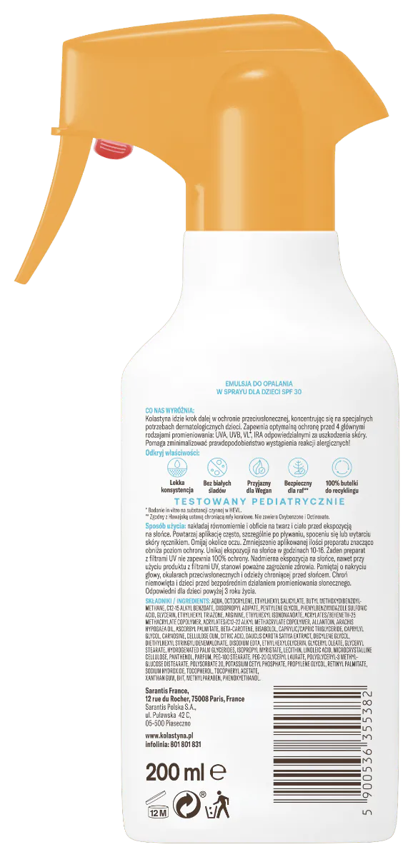 Kolastyna Sun Kids SPF30 - Лосион за сунчање за децу, спреј SPF 30, 200 мл