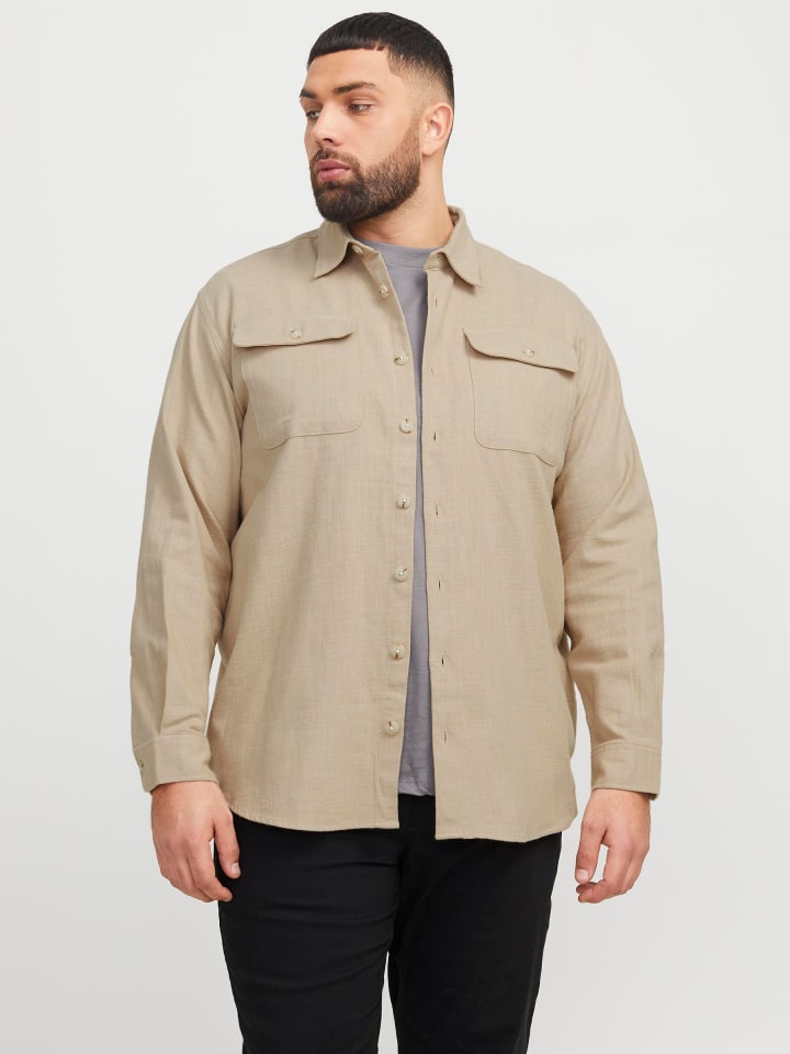 JACK & JONES PLUS Overshirt in White Pepper günstig kaufen