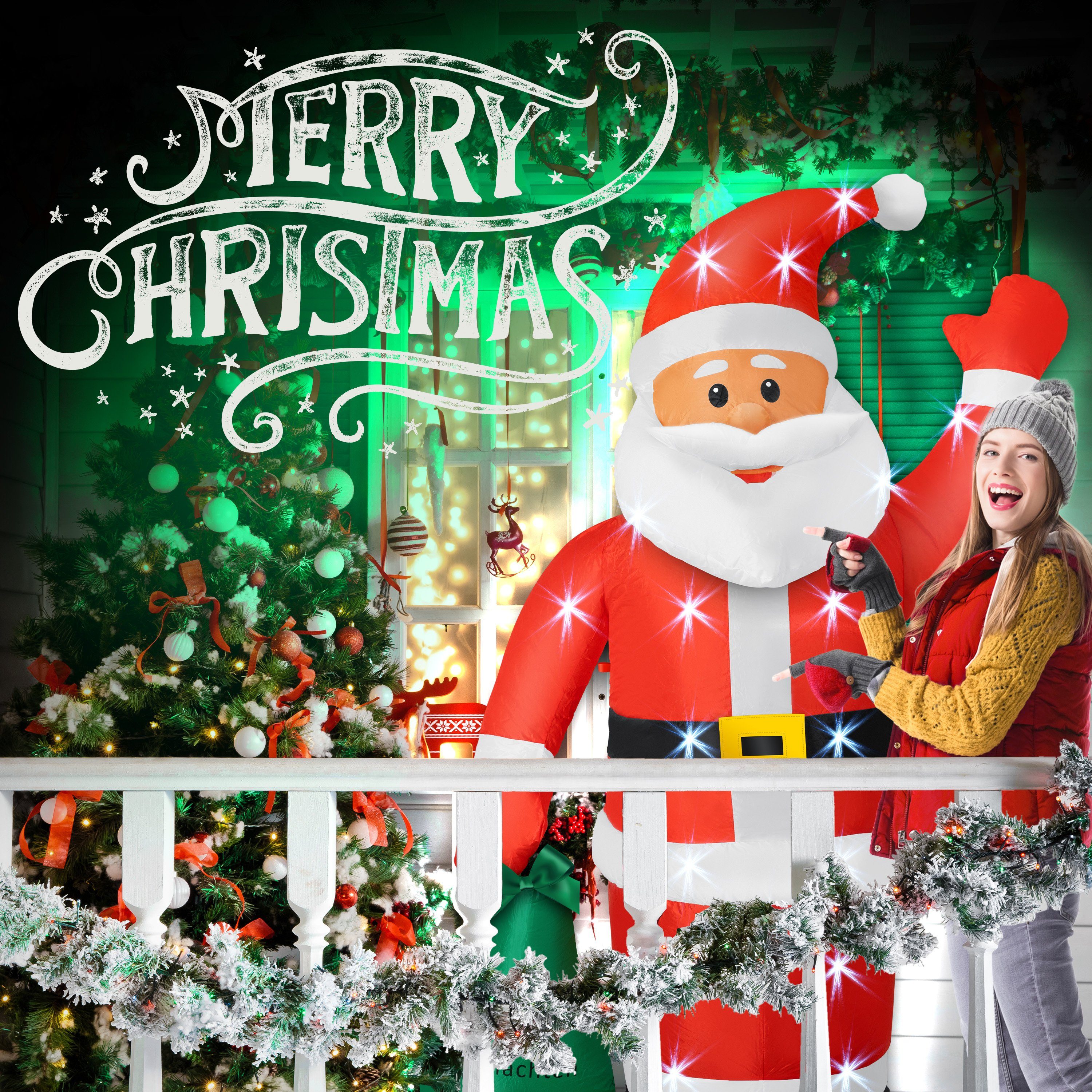 KESSER Weihnachtsfigur, Aufblasbarer Weihnachtsmann XXL LED beleuchtet + Befestigung