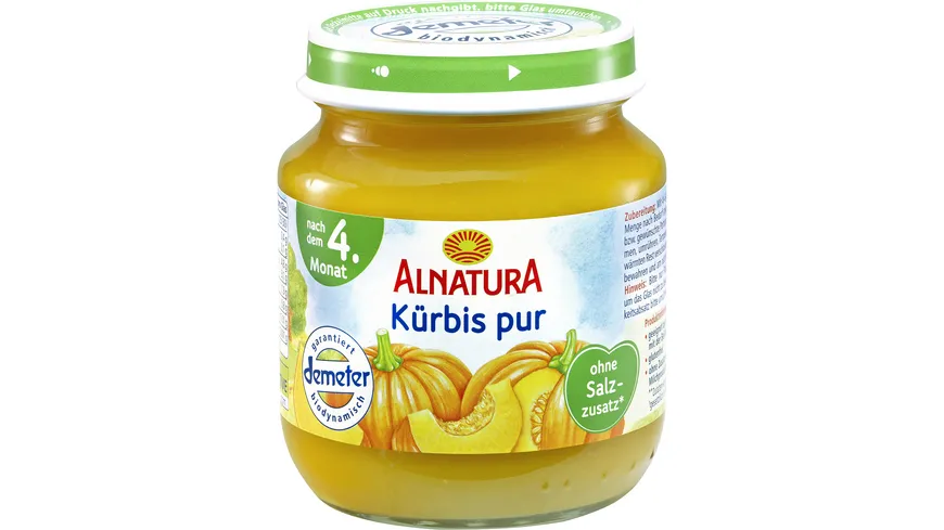 Alnatura Bio Kürbis pur, Babygläschen (nach 4. Mon.) 125 g