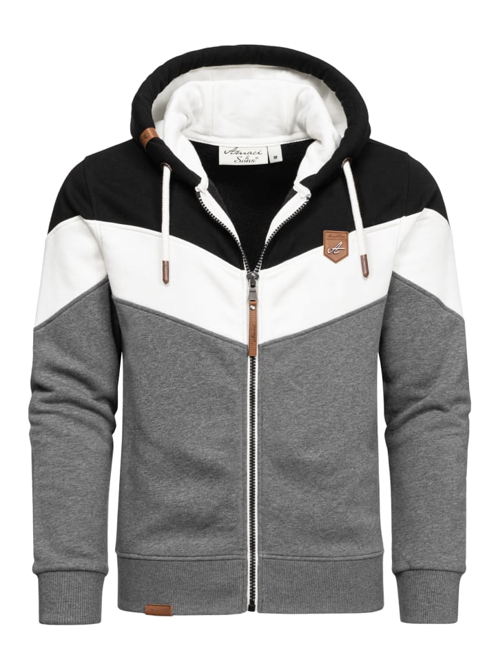 Amaci&Sons Sweatjacke im Block-Design ARDMORE in Schwarz/Anthrazit/Weiß günstig kaufen