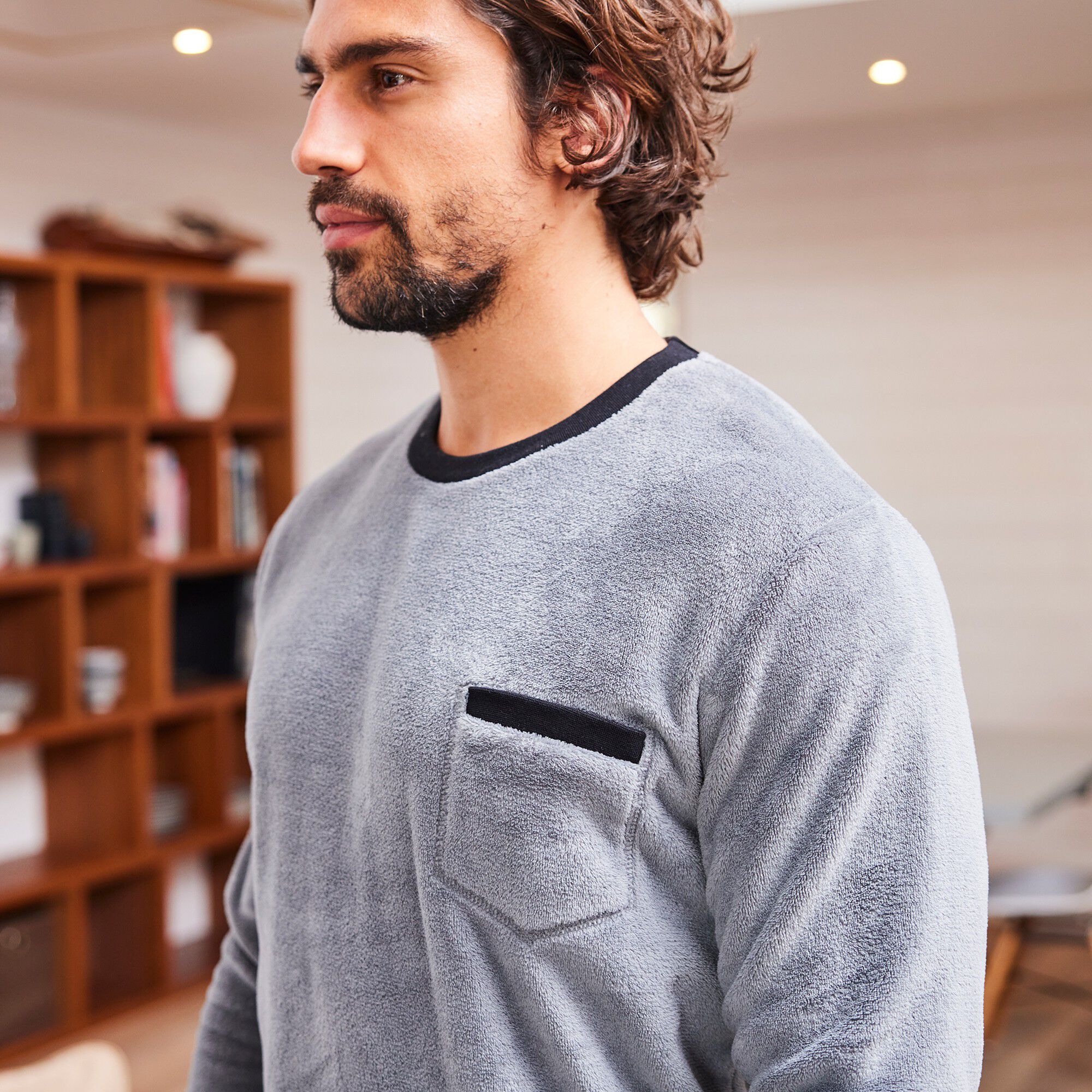 Pyjama bicolore maille polaire manches longues