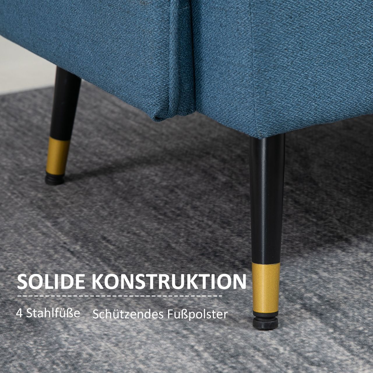 HOMCOM 2 Sitzer Sofa, Couch mit Dickem Kissen, Leinenoptik und Stahlbeine Blau