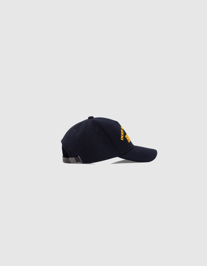 Casquette marine feutrée broderie typo jaune Homme