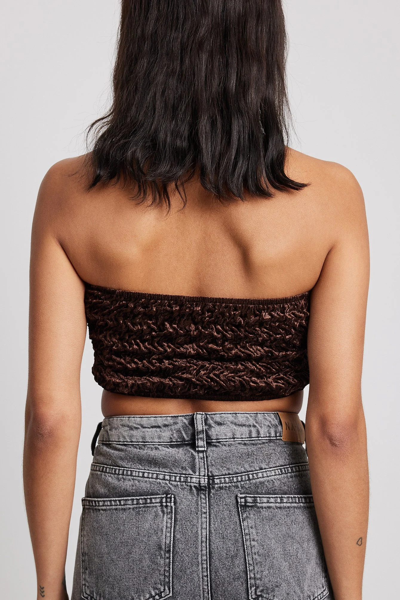 Bandeau-Top aus gesmoktem Samt