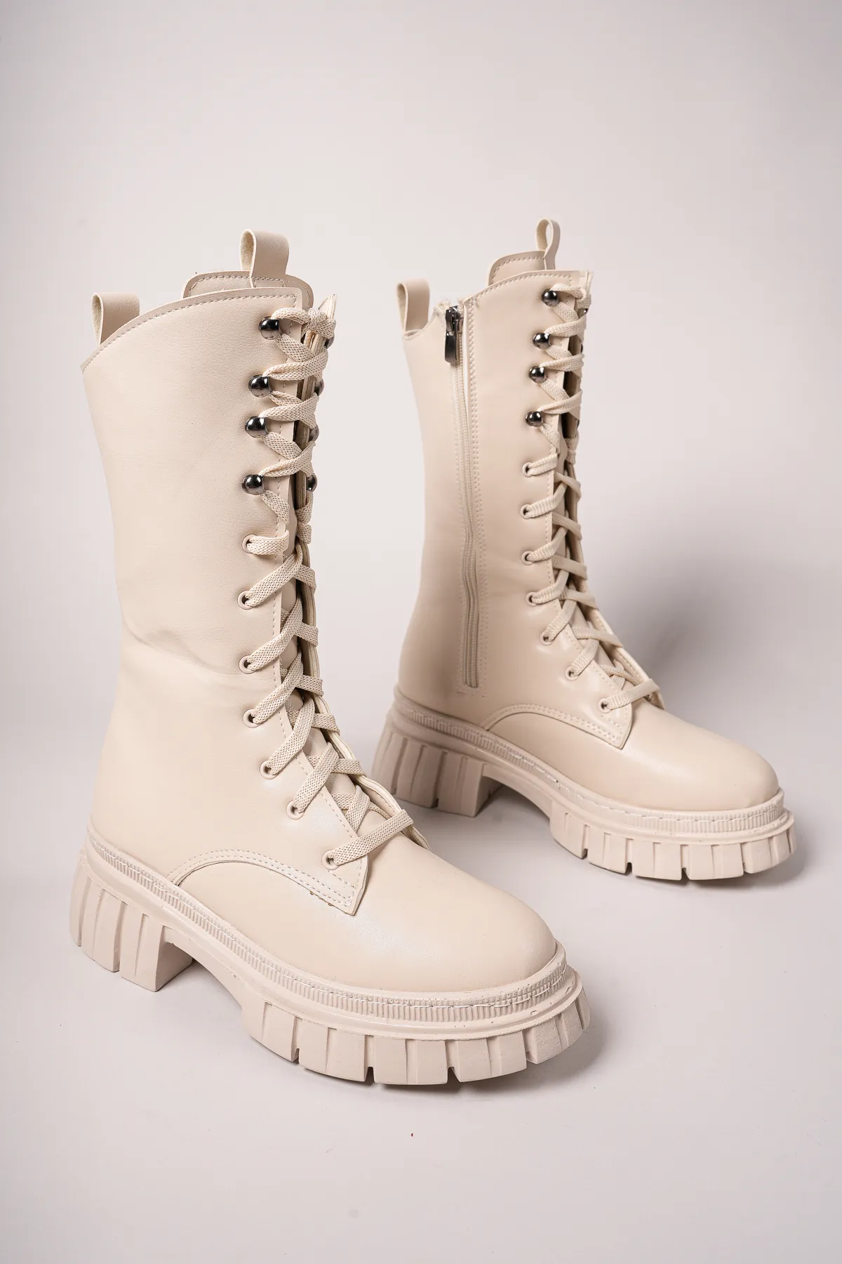 Riccon  Tuilinnel Damen-Oberkniestiefel 00121402 Beige Leder
