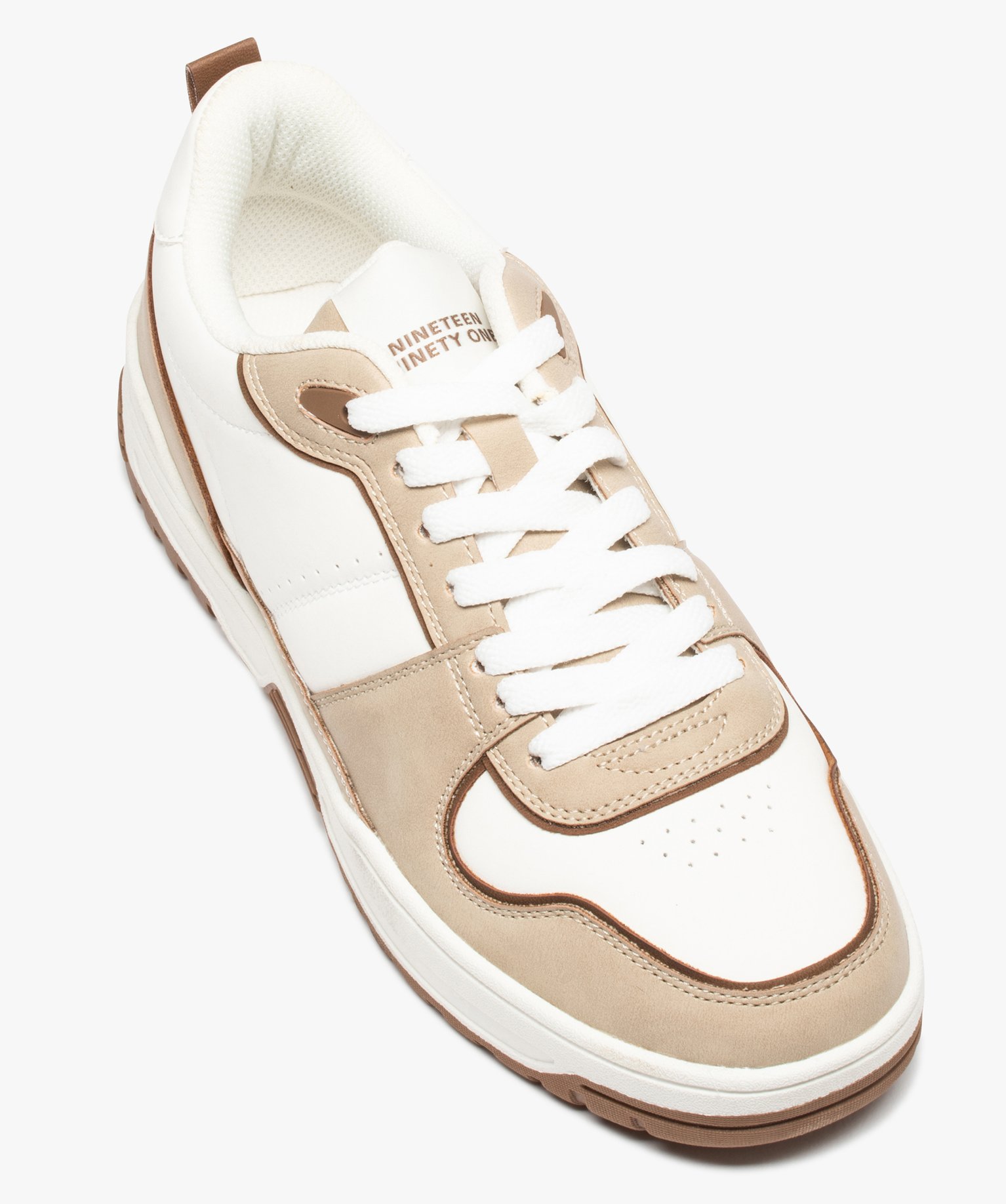 Baskets homme style skateshoes à lacets bicolores blanc | GEMO