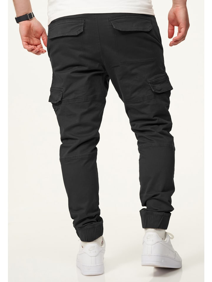 DAILY COTTON Cargohose - mit elastischen Beinbündchen Jogger-Hose Jeans in Schwarz günstig kaufen