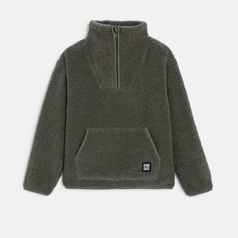 Sweat en polaire sherpa vert garçon