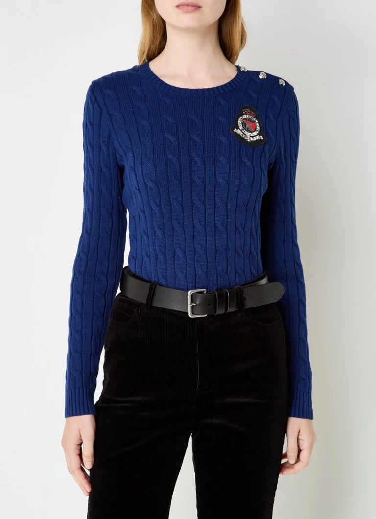 Pulover tricotat cu împletituri și logo Ralph Lauren