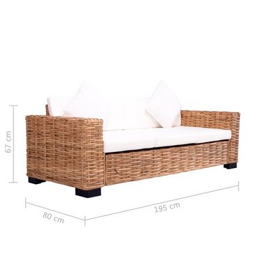 vidaXL Loungesofa 3-Sitzer Gartensofa Natürliches Rattan