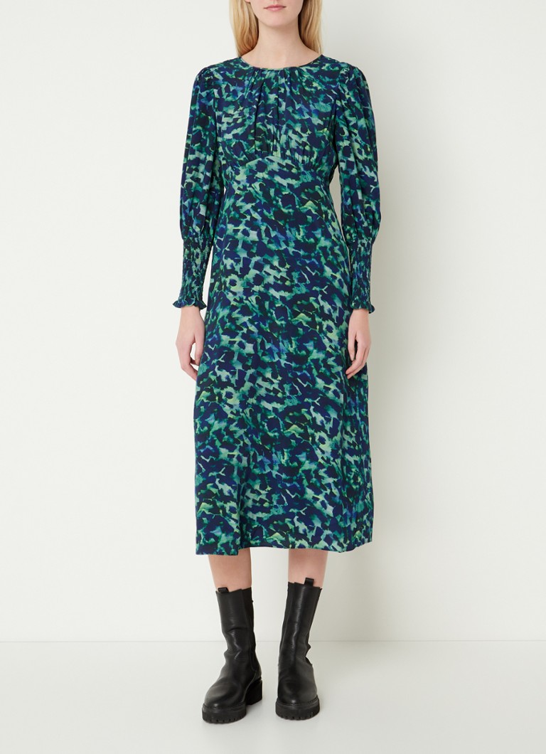 Whistles Midi dress with graphic print and puff sleeves