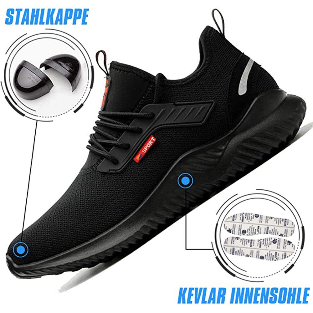 TOPMELON Schutzschuhe Sneaker Stahlkappe Leicht Atmungsaktiv Arbeitsschuh