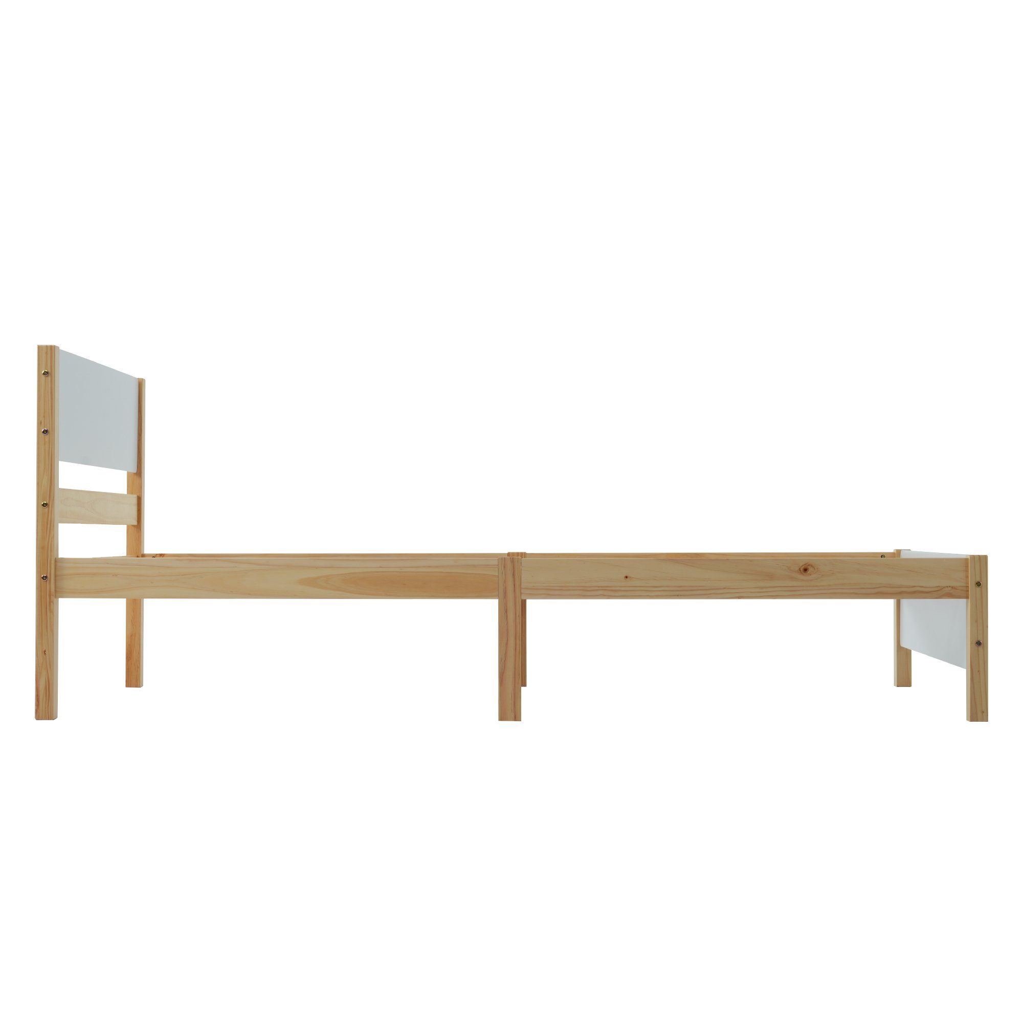 Fangqi Holzbett Kiefernholzrahmen mit Mittelfuß, Weiß + Natur, 90/140x200cm, Doppelbett/Doppelbett, Jugendbett, Erwachsenenbett Holzbett