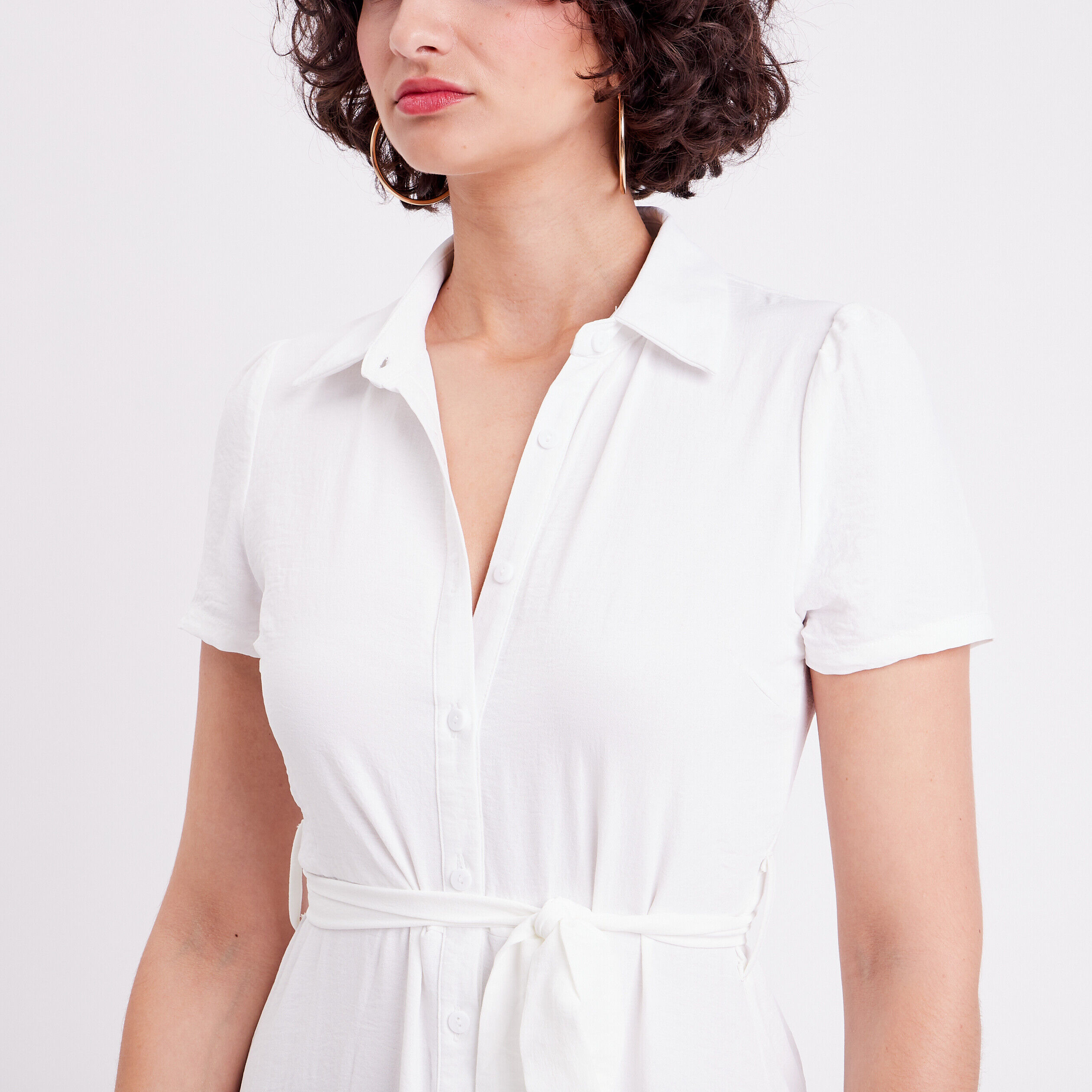 Robe chemise midi droite ecru femme | Cache Cache
