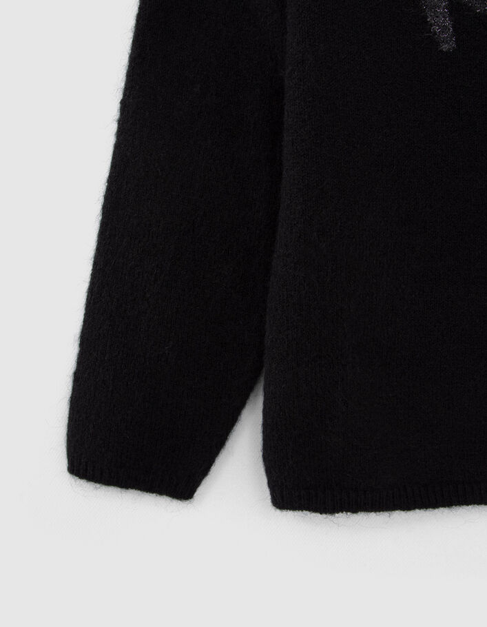 Pull noir tricot Intarsia message fille