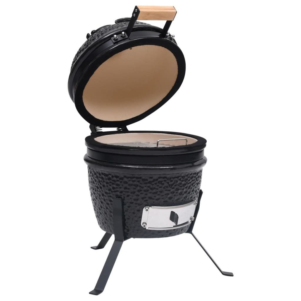 vidaXL Holzkohlegrill 2-in-1 Kamado-Grill Smoker Keramik 56 cm Schwarz
