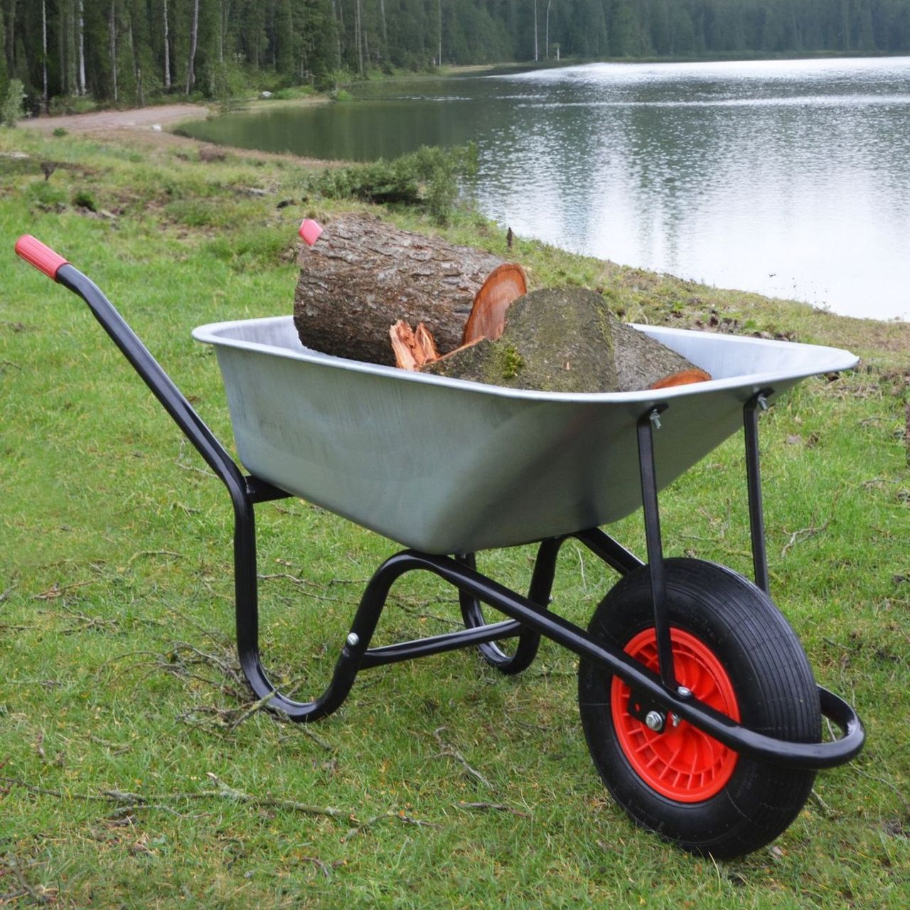 TroniTechnik GARMIO® Schubkarre 85 Liter bis 160 kg Garten Bauschubkarre, Gummi-Luftreifen mit Felge - verzinkt