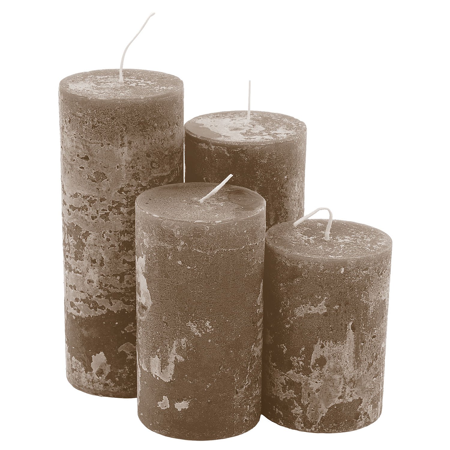 Rustikale Kerzen, braun, abgestuft, 4 Stück