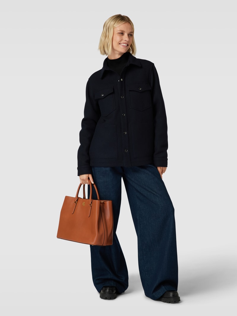 Satchel aus Leder mit Label-Applikation Modell 'MARCY' in cognac
