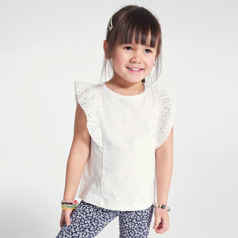 T-shirt détail broderie anglaise blanc fille