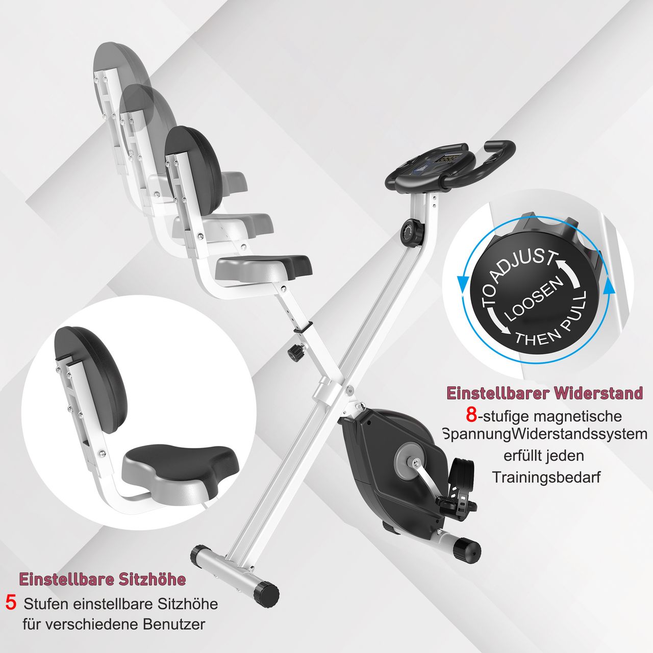 HOMCOM Heimtrainer F-Bike Fahrradtrainer mit 8 stufig Magnetwiderstand Schwarz