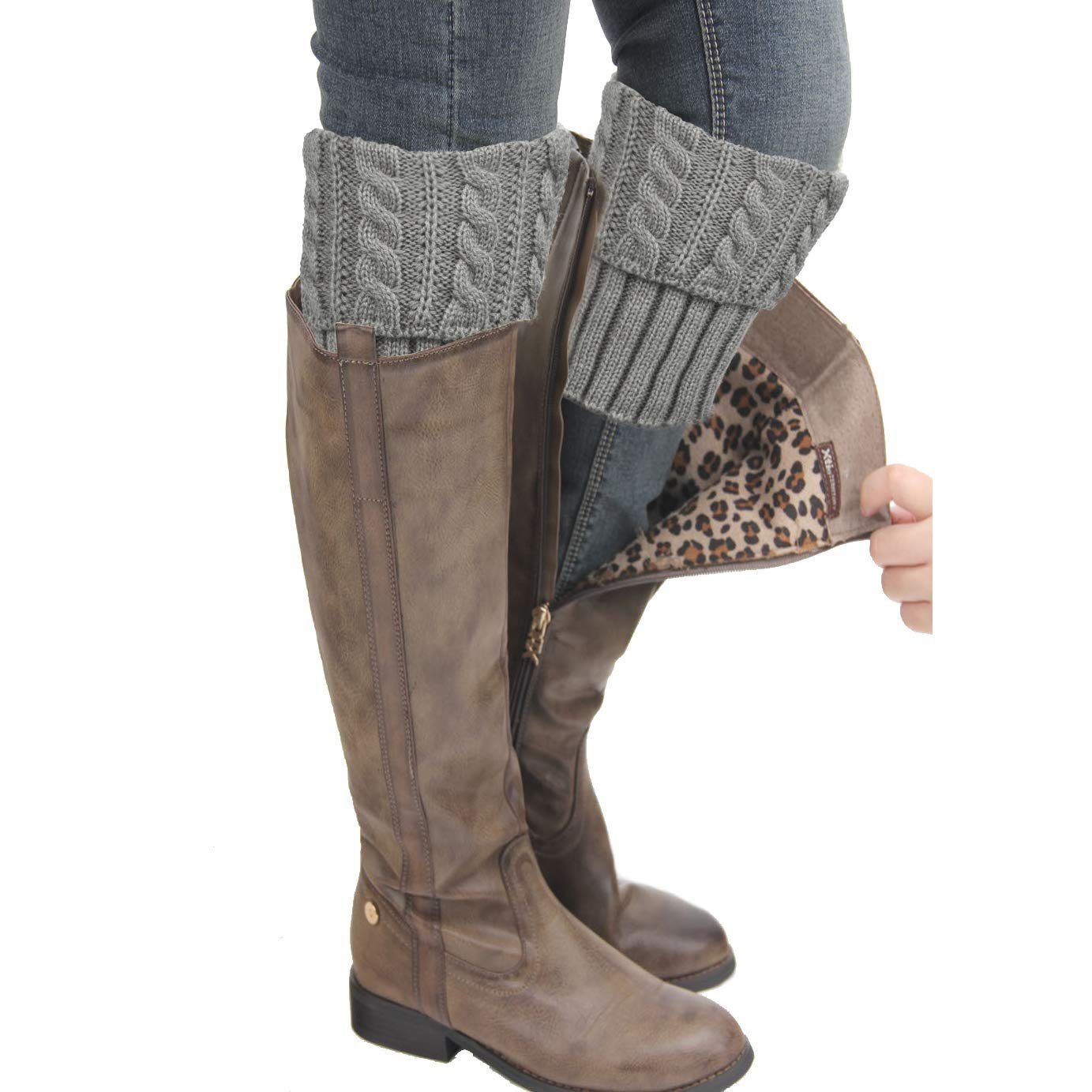 POCHUMIDUU Beinstulpen 4 Paar Damen Stiefelsocken Winter Warm,Stulpen (8-St) Häkelstrick Stiefel Manschetten Topper Socken Kurze Beinstulpen