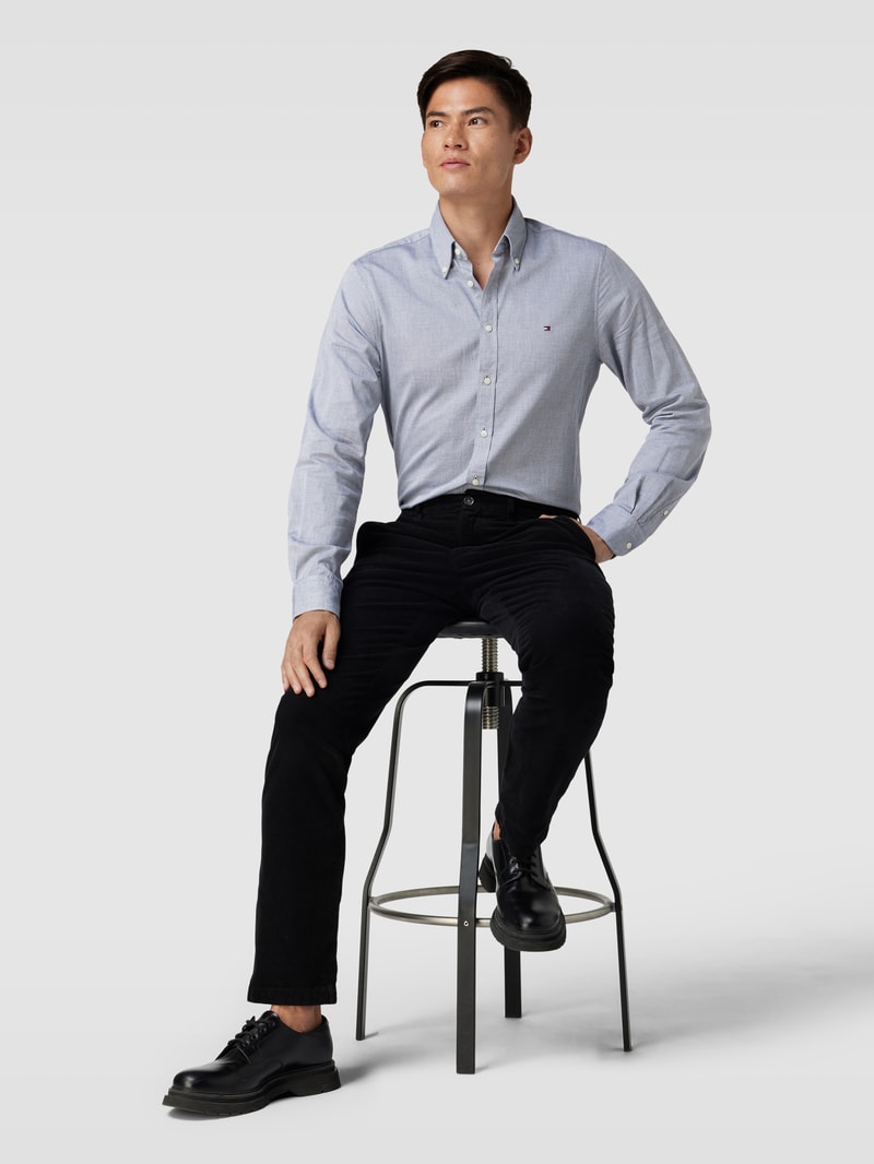 Slim Fit Business-Hemd mit Button-Down-Kragen in marineblau