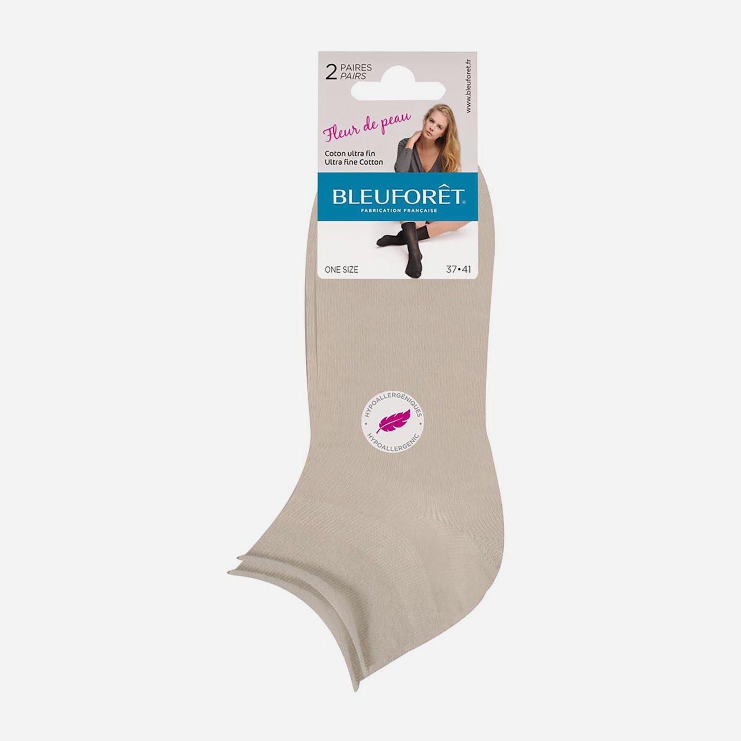 2 paires de chaussettes courtes BLEU FORET beiges Fleur de peau pointure 37-41