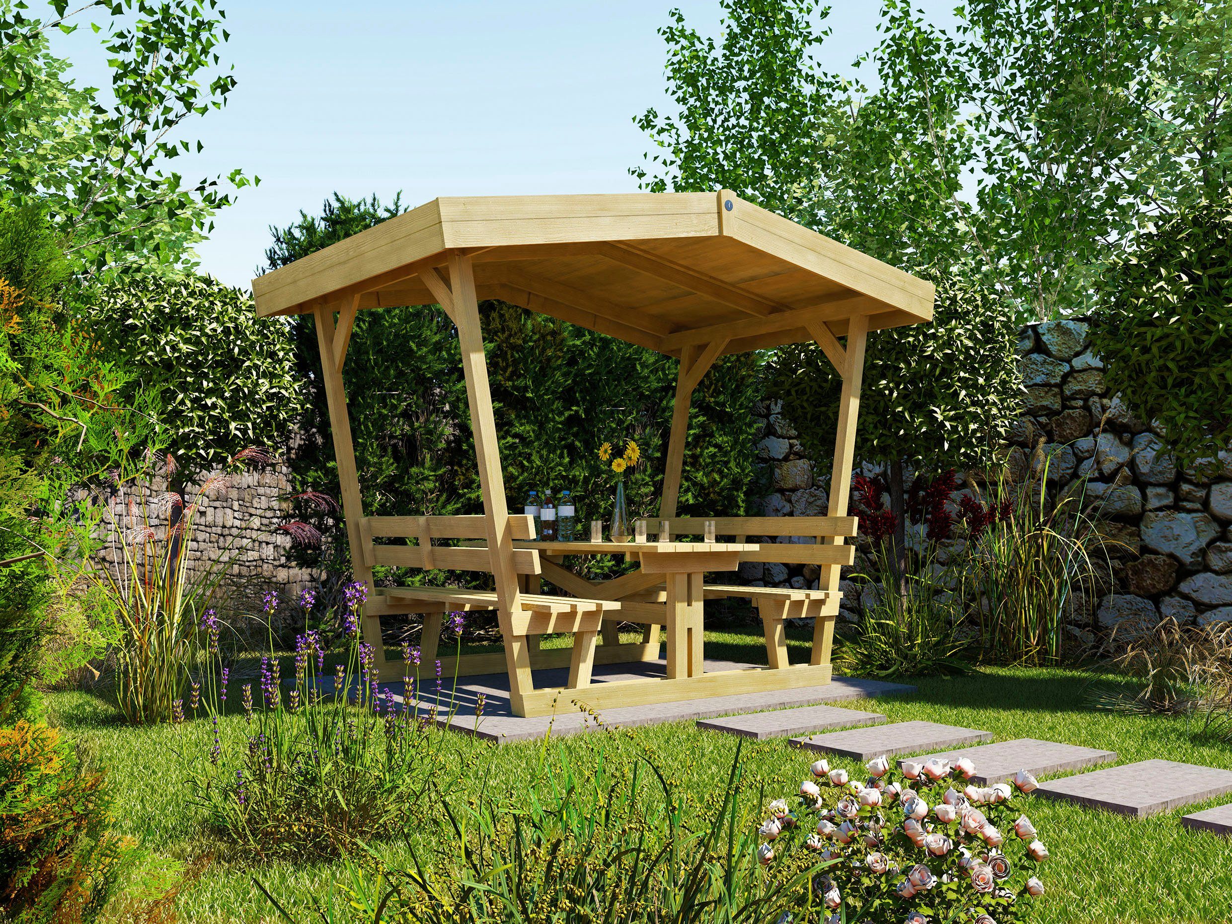 weka Holzpavillon Sitzlaube 662, inkl. Tisch und Bänke, BxTxH: 300x203x238 cm