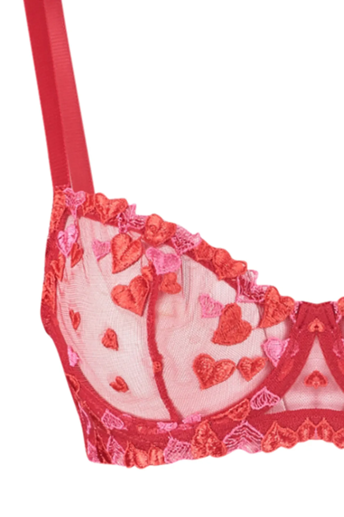 Trendyol Collection  Rotes, besticktes Spitzen-Dessous-Set mit String-Trägern und ohne Kappe aus Strick THMAW24CC00015