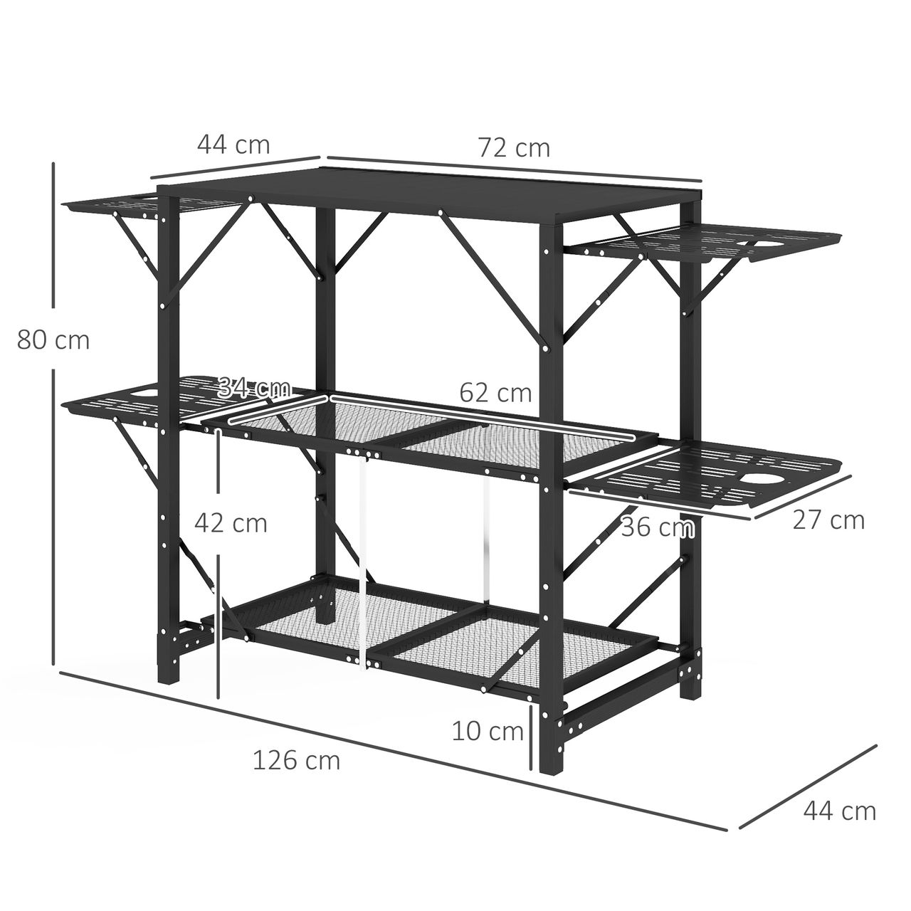 Outsunny Campingtisch Faltbar, Camping-Küchentisch mit 2 Ablagen, 4 Seitentische