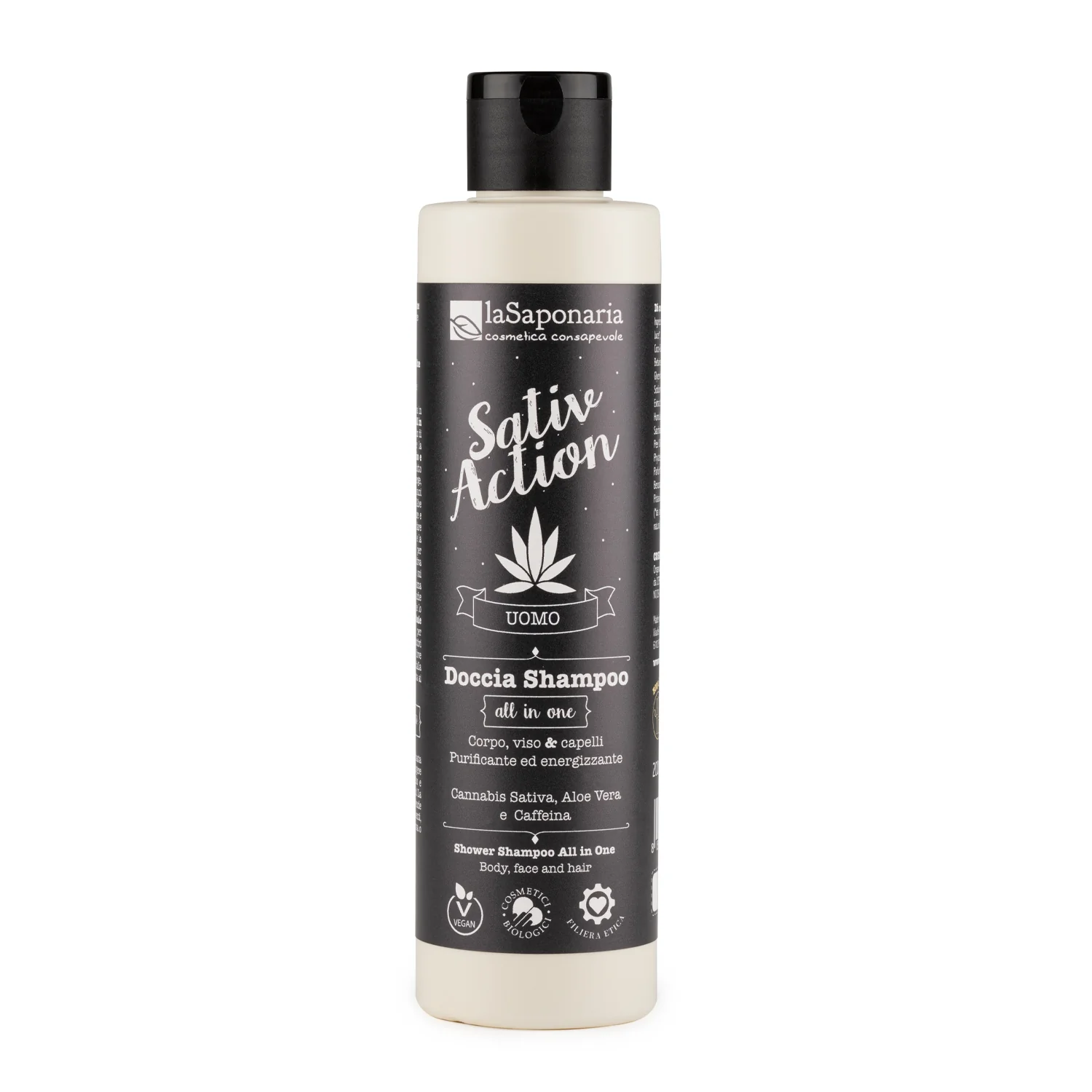 Șampon de duș Sativaction pentru bărbați All in 1 - Șampon pentru uz frecvent, Baie și duș, Tratament pentru păr