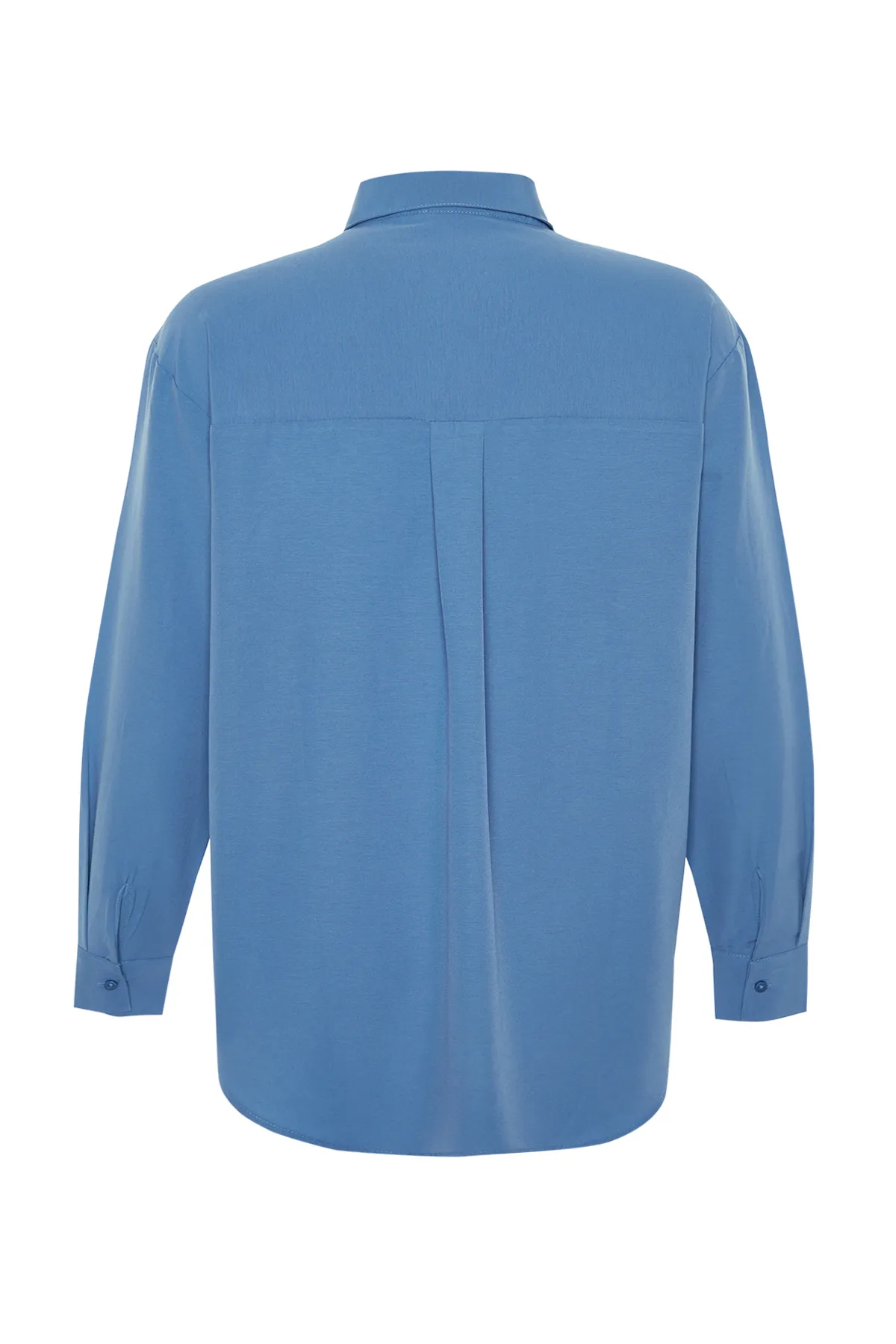 Trendyol Collection  Petrolfarbenes, locker geschnittenes Baumwoll-Webhemd TWOAW20GO0107