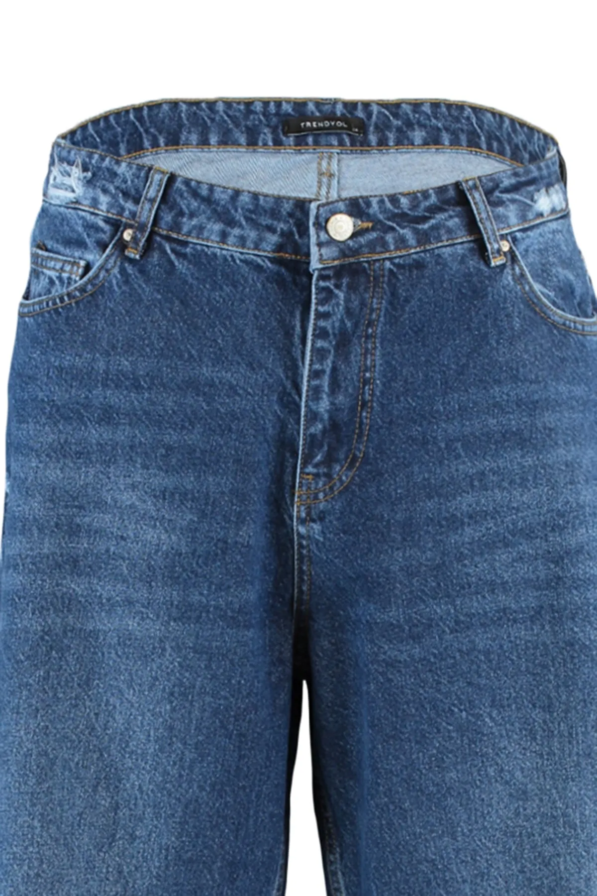 Trendyol Curve  Dunkelblaue zerrissene Jeans mit hoher Taille und weitem Bein TBSSS22JE00006