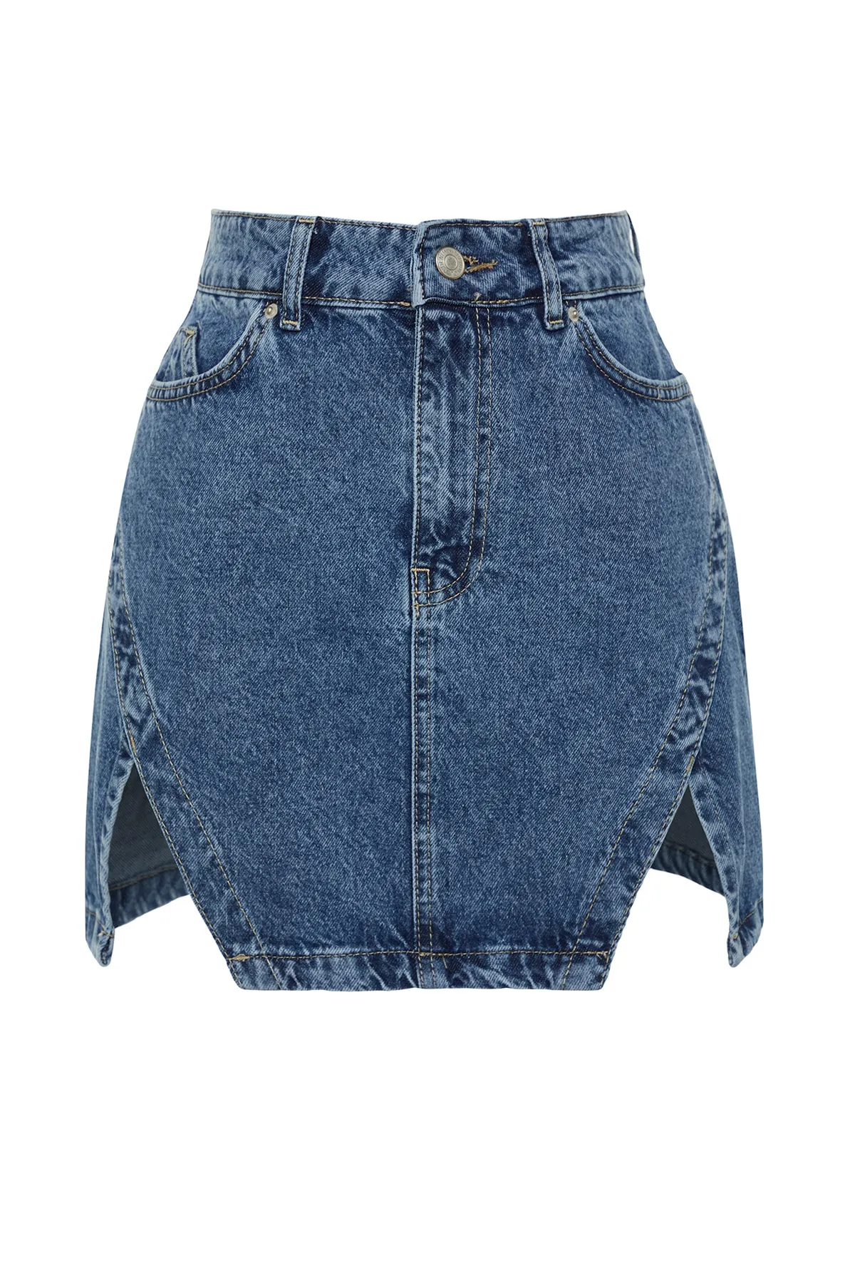 Trendyol Collection  Blauer Mini-Jeansrock mit Schlitz in Limited Edition TWOSS23ET00347