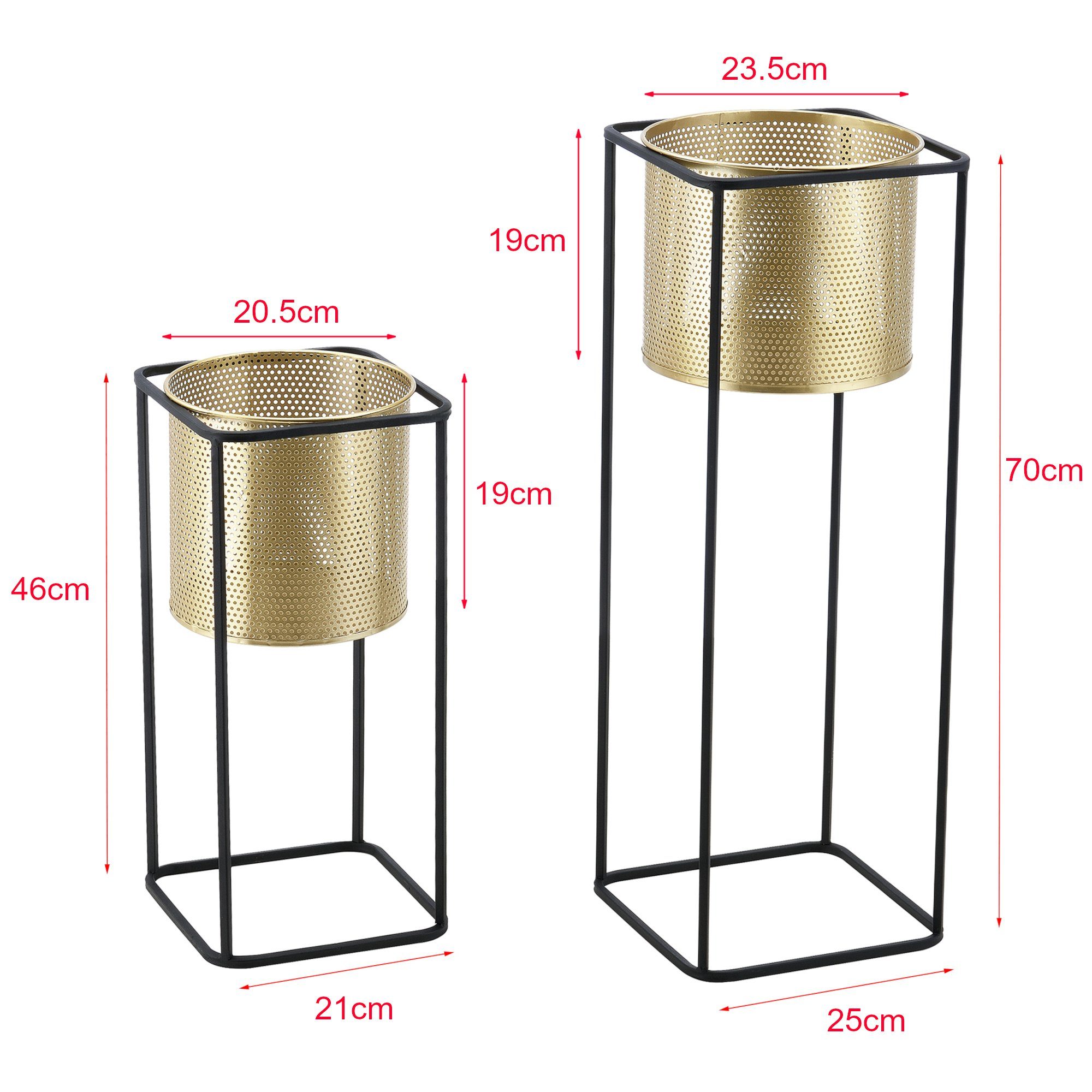 en.casa Blumenständer (Set, 2er), Mettet Pflanzenständer 2er Set Metall Goldfarben/Schwarz
